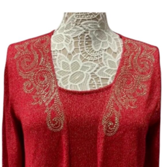 Ruby Rd. Red Cardigan Sweater Sparkle With Beaded Accents Large L - Picture 2 of 9